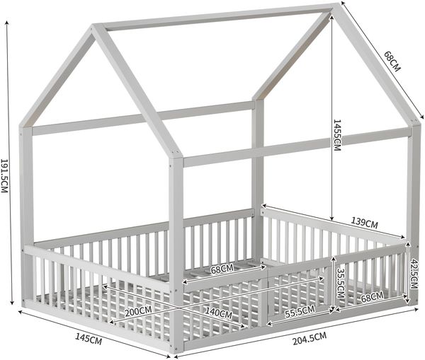 140*200cm Massivholzbett, Doppelbett, Flachbett, Hausbett, Hausbett mit Türchen, weiß Bild 6
