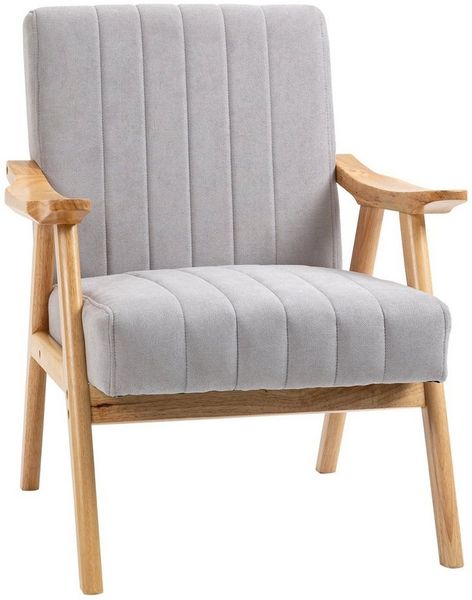 HOMCOM Relaxsessel Polsterstuhl mit Armlehnen in Samtoptik (Loungesessel, 1-St, Ohrensessel), Hellgrau 68 x 74 x 82 cm