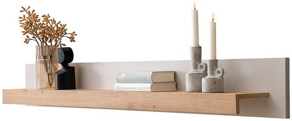 Lomadox Wandregal SITTEN-61, 159 cm, Eiche mit Kaschmir Beige, Ablagefläche für Deko