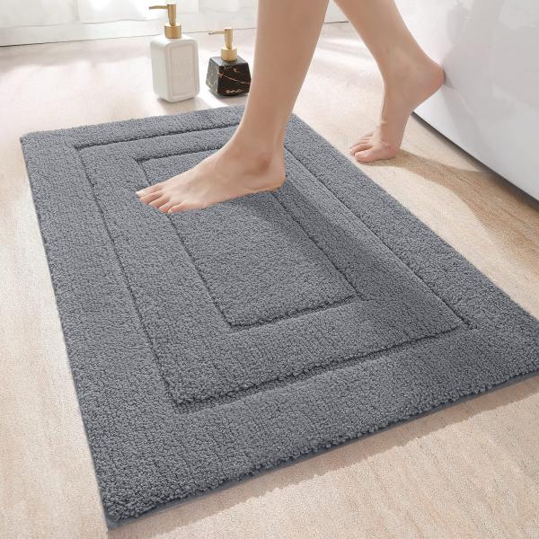 DEXI Badteppich rutschfeste,weicher Badezimmerteppich Wasserabsorbierend Badematte maschinenwaschbar Badvorleger für Dusche,Badewanne und Toilette - Grau,60x110 cm