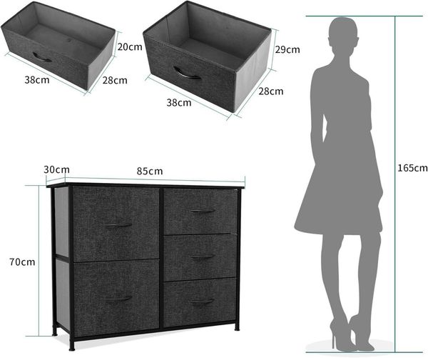 YITAHOME Kommode Schrank 5 Schubladen Stoff Industrial Stil Schwarz Bild 3