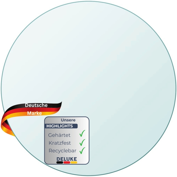 DELUKE® Tischplatte rund Ø 40 cm - Glas Gehärtet, 8 mm dick | Transparente Glasplatte rund, Ideal für DIY-Projekte, Glastische und als Kamin Glasplatte
