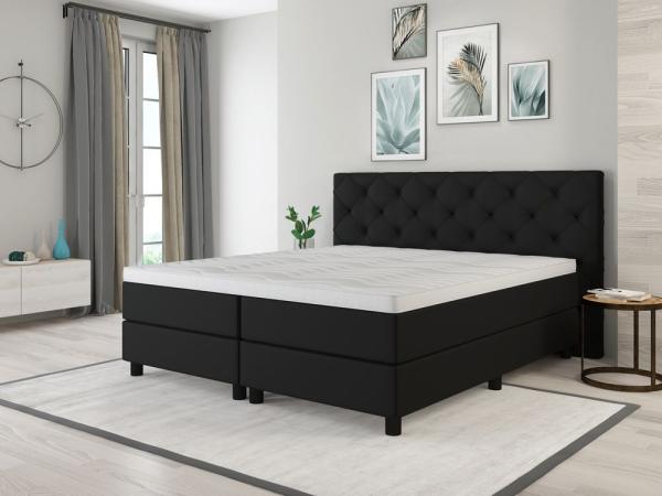 Boxspringbett Stockholm 180cm, Härtegrad 1x H3/1 x H5 (Korpus Stoff schwarz)