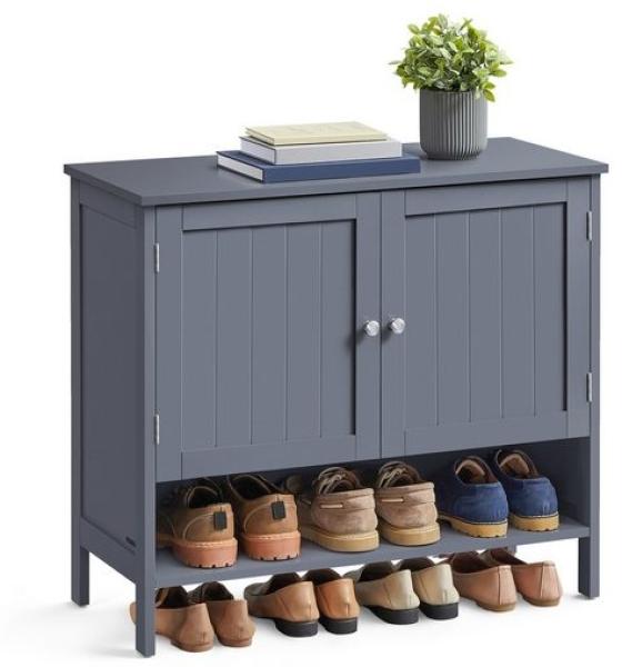 Vasagle Schuhschrank, Schuhregal, Schuhaufbewahrung, moderner Landhausstil, freistehender Schrank mit höhenverstellbaren Ablagen, 35 x 80 x 70 cm, Eingangsbereich, schiefergrau LBCDE044G01