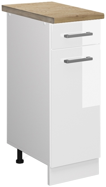 Küchenunterschrank R-Line Weiß Hochglanz 30 cm , AP Eiche Vicco