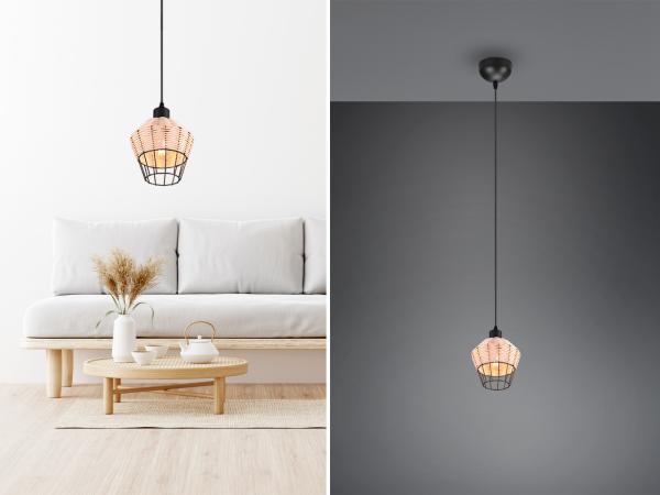 Reality Leuchten LED Pendelleuchte, Dimmfunktion, LED wechselbar, warmweiß, Einflammig über Kochinsel hängend Boho Lampenschirm Rattan Natur 18cm