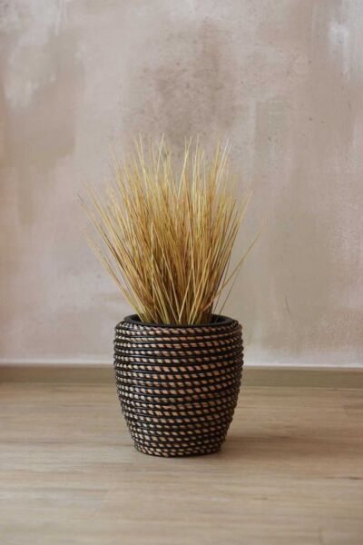 VIVANNO Blumentopf Rattan MASTELLO Rund - Umbra Geflochten (1 St), 24x24 cm