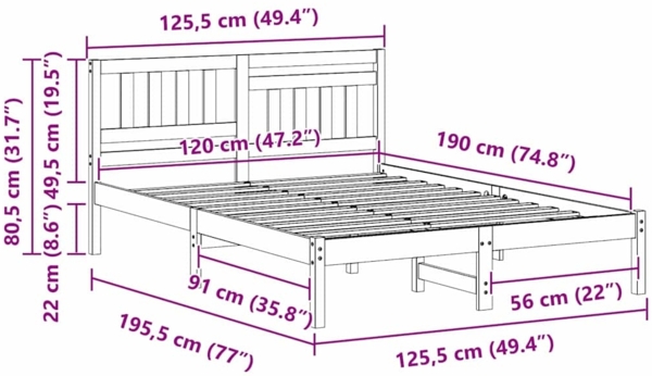 vidaXL Bettrahmen Wachsbraun 120 x 190 cm Massives Kiefernholz 872244 Bild 9