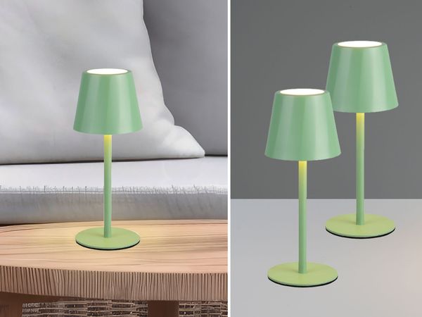2er SET Akku LED Tischlampen kabellos für Innen & Außen, Grün - 21cm klein