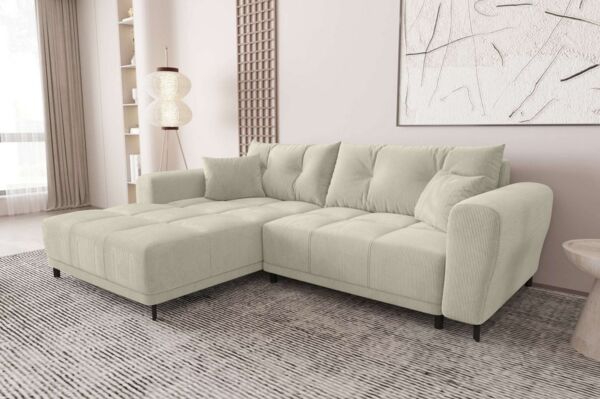 99rooms Massimo Ecksofa Cordstoff POSO Greige mit Schlaffunktion Links