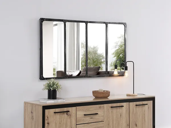 Vente-unique - MAASTRICHT Spiegel Holz, PlatteMetall Schwarz - B 4 cm x H 75 cm x L 140 cm