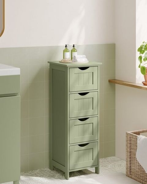 Vasagle Badezimmerschrank mit 4 Schubladen, MDF lorbeergrün, 30 x 30 x 82 cm