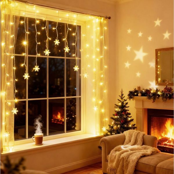 Aigostar LED-Lichterkette Lichtervorhang, 3M + 1.5x1.2M, 82 LEDs, Lichterketten Vorhang Innen