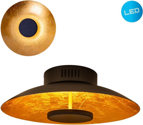 LED Deckenleuchte schwarz, Blattgold Design Näve Firenze 30cm 710lm
