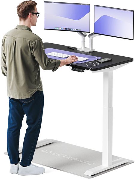 Desktronic HomeOne Elektrisch höhenverstellbarer Schreibtisch 120x60cm Weiß/Schwarz mit Memory-Funktion, Anti-Kollisions Technologie, USB-A und USB-C-Ladeanschlüssen