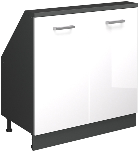 Küchenschrank für Dachschrägen R-Line Weiß Hochglanz 80 cm mit 2 Türen Vicco