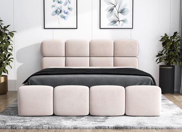 Polsterbett MONAKO 180x200 mit Matratze, Bettkasten und Lattenrost. Farbe: Beige 2