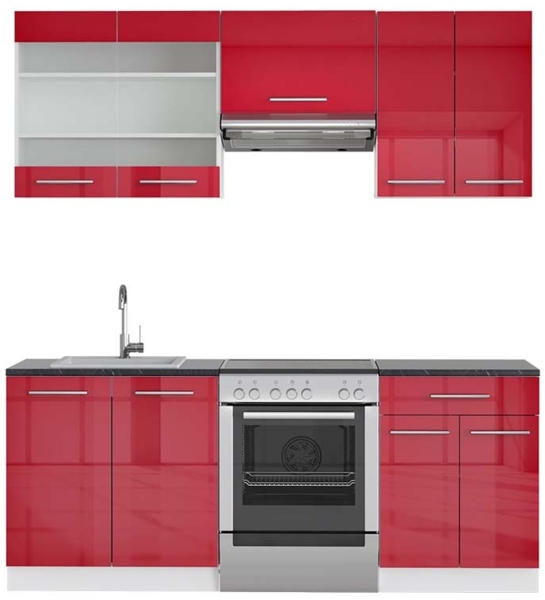 Küchenzeile Fame-Line Bordeaux Hochglanz/Weiß 200 cm , AP Anthrazit Vicco