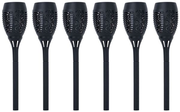 6er Set LED Solarleuchte, Fackel, Feuereffekt, schwarz, H 50 cm