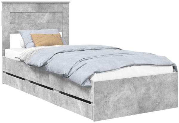 vidaXL Bettrahmen mit Kopfteil Beton Grau 75 x 190 cm Ingenieurs Holz 3409885