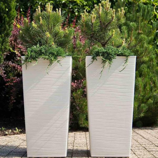 SIENA GARDEN Pflanzgefäß NIZZA GROOVE, weiß Rillenoptik, 40 x 40 x 75 cm Kunststoffgefäß mit Einsatz Bild 3