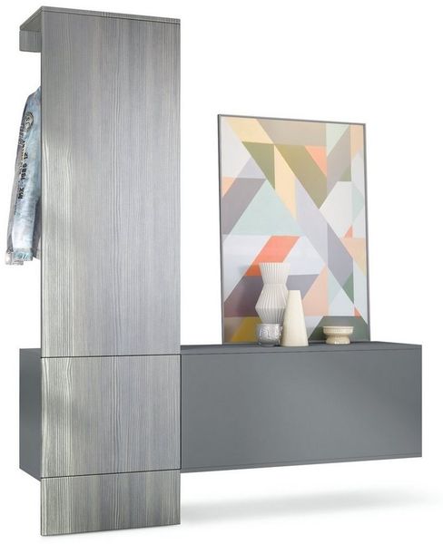 Garderobe Carlton Set 4, Wandgarderobe aus Deko-Paneel & Hängeschrank für Schuhe, Anthrazit matt/Avola-Anthrazit (156,5 x 193 x 35 cm)