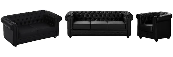 Vente-unique - Sofas 3-Sitzer, 2-Sitzer & Sessel - Kunstleder - Schwarz - CHESTERFIELD