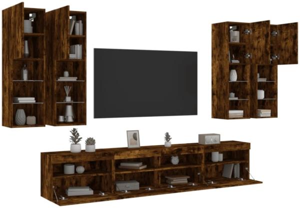 vidaXL 7-tlg. TV-Wohnwand mit LED-Leuchten Räuchereiche 3216775