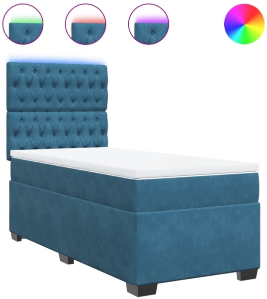 vidaXL Boxspringbett mit Matratze Blau 90x190 cm Samt 3293096