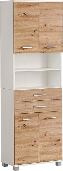 Lomadox Hochschrank PROVIDENCE-80 in weiß mit Eiche, 60cm breit