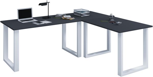VCM Schreibtisch Lona 919698 Silber / Anthrazit H. 76 x B. 130 x T. 130 cm