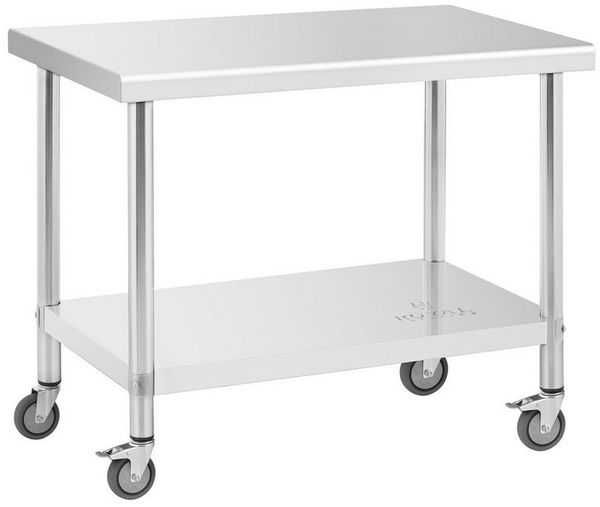 Royal Catering Arbeitstisch 60 x 100 cm Rollbarer Edelstahltisch Gastrotisch Edelstahl 155 kg