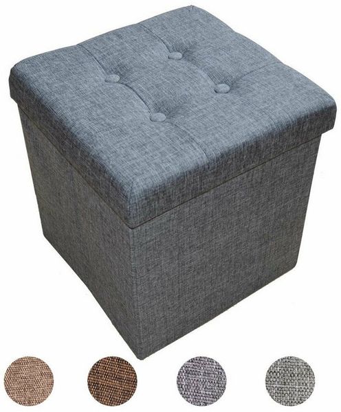 style home Sitzhocker mit Stauraum faltbare Sitzwürfel (Sitztruhe aus Leinen, 38 x 38 x 38 cm Grau), gepolstert Sitzbank Fußhocker für Wohnzimmer Schlafzimmer