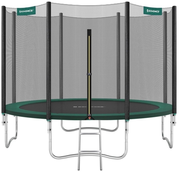 Songmics Trampolin mit Sicherheitsnetz, Leiter und gepolsterten Stangen, schwarz-grün, Ø 366 cm