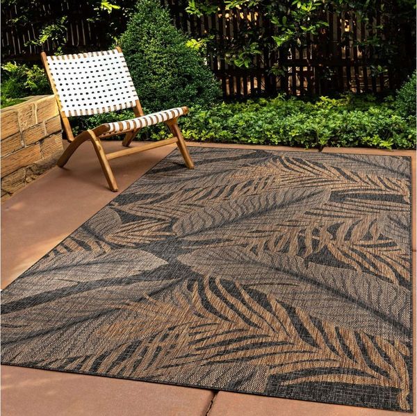 TaraCarpet Teppich Tara Carpet Columbia-Fashion Plant In & Outdoor auch für die Küche, rechteckig, Höhe: 5 mm, Balkon Terrasse Wintergarten Plant natur schwarz Esszimmer 67x180