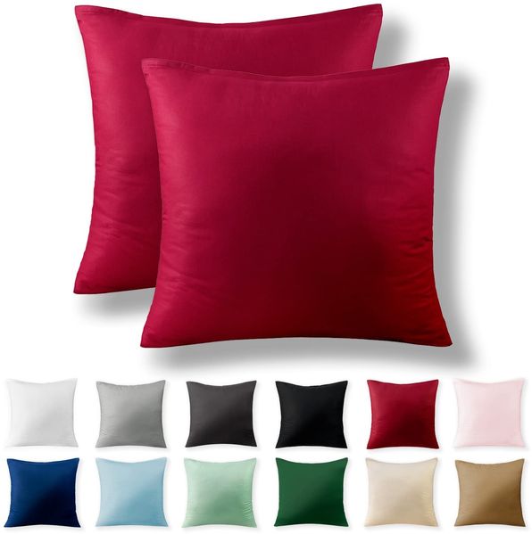 Alreya 2er-Set Renforcé Kissenbezug 40x40 cm - 100% Baumwolle mit Reißverschluss, Superweicher Kopfkissenbezug 40x40, Kissenhülle, Rot, nur Kissenbezug