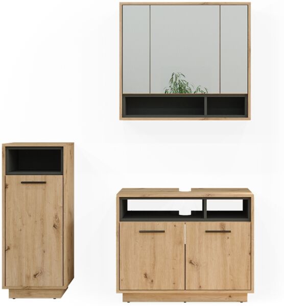 Badmöbel-Set Beatrice Artisan-Eiche 3 Teile Vicco
