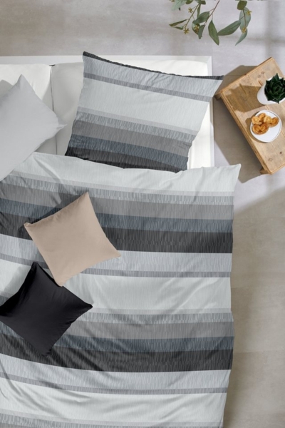 Biber Bettwäsche Streifen 135 x 200 cm grau/schwarz