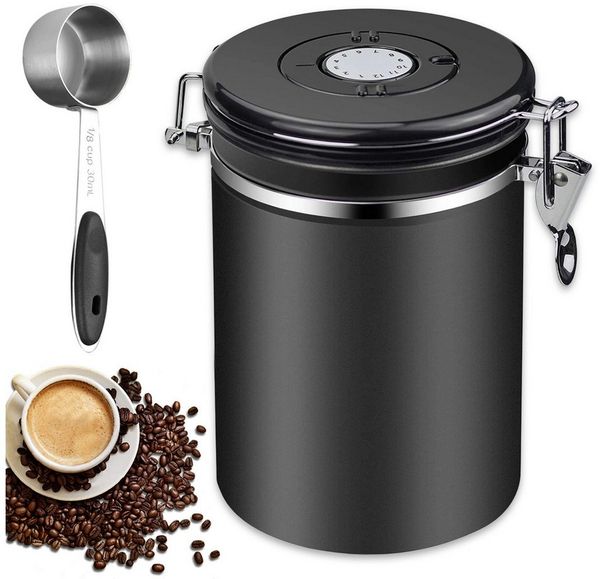 AKKEE Kaffeedose Edelstahl Luftdicht Kaffeebohnen Vorratsdose Mit Löffel, Luftdichte Kaffeebehälter