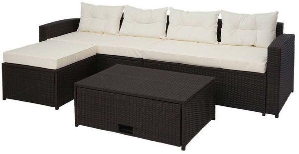 MCW Balkonset MCW-J34, (4-tlg), Tisch inkl. Staufach, Wasserabweisend, Inkl. Sitz- und Rückenpolster