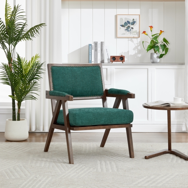 LVHOM Loungesessel mit Armlehne, Polstersessel aus Linen, Massivholzgestell, für Wohnzimmer, Büro, Schlafzimmer, Grün Bild 2