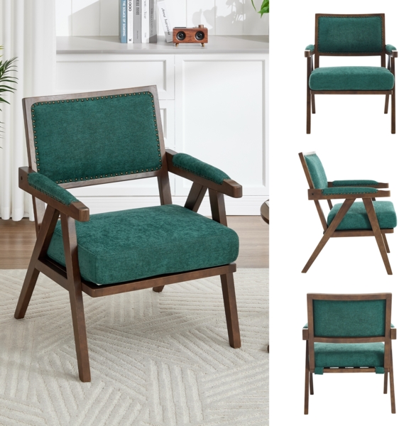 LVHOM Loungesessel mit Armlehne, Polstersessel aus Linen, Massivholzgestell, für Wohnzimmer, Büro, Schlafzimmer, Grün Bild 4