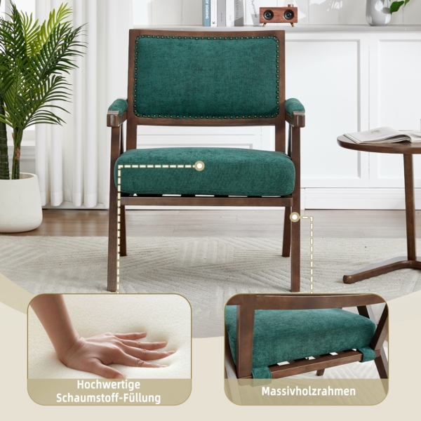 LVHOM Loungesessel mit Armlehne, Polstersessel aus Linen, Massivholzgestell, für Wohnzimmer, Büro, Schlafzimmer, Grün Bild 3