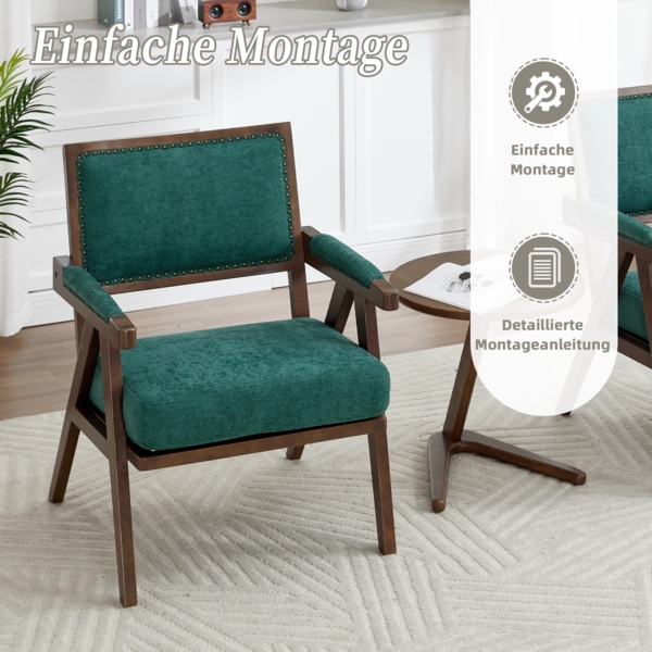 LVHOM Loungesessel mit Armlehne, Polstersessel aus Linen, Massivholzgestell, für Wohnzimmer, Büro, Schlafzimmer, Grün Bild 8