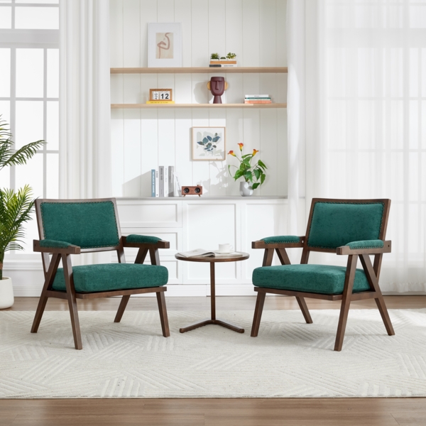 LVHOM Loungesessel mit Armlehne, Polstersessel aus Linen, Massivholzgestell, für Wohnzimmer, Büro, Schlafzimmer, Grün Bild 10