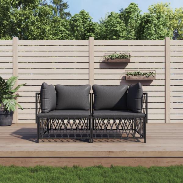 vidaXL 2-tlg. Garten-Lounge-Set mit Kissen Anthrazit Stahl 3186813