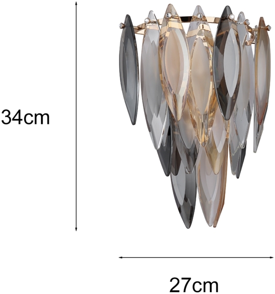 Ausgefallene LED Wandleuchte mit 3-farbigem K9 Kristall, Höhe 34cm Bild 3