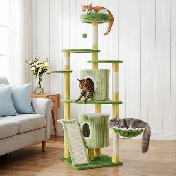 oyajia Kratzbaum 155 cm (H), Plüsch Kletterbaum Katzenbaum, für kleine und mittelgroße Katzen