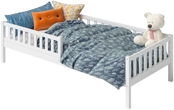 Bellabino 'Vils' Kinderbett 90x200 cm mit Matratze, weiß, Kiefer Massivholz, Montessori Bett mit Lattenrost und mit abnehmbarem Rausfallschutz Bild 10