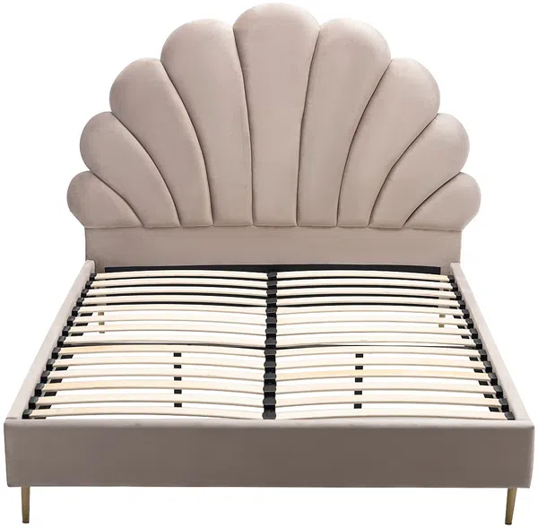Vente-unique - LIVAYA Bett SamtStoff Beige - B 205 cm x H 140 cm x L 166 cm Bild 3